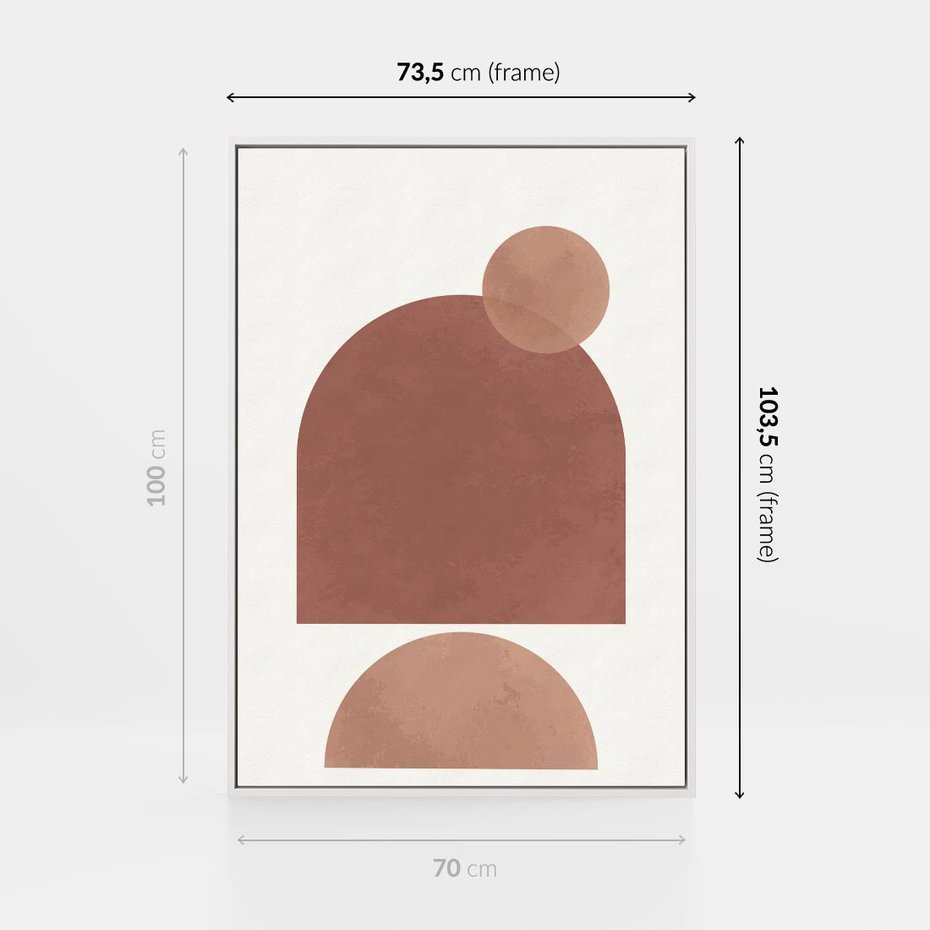 Obraz w ramie 70x100 - Rozkwitające Odbicia - abstrakcyjne geometryczne kształty, odcienie brązu i beżu - rama biała