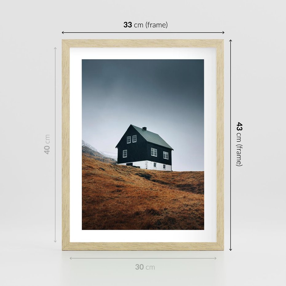 Plakat w ramie 30x40 - Ciepło i Przytulność - skandynawski, domek - rama drewno