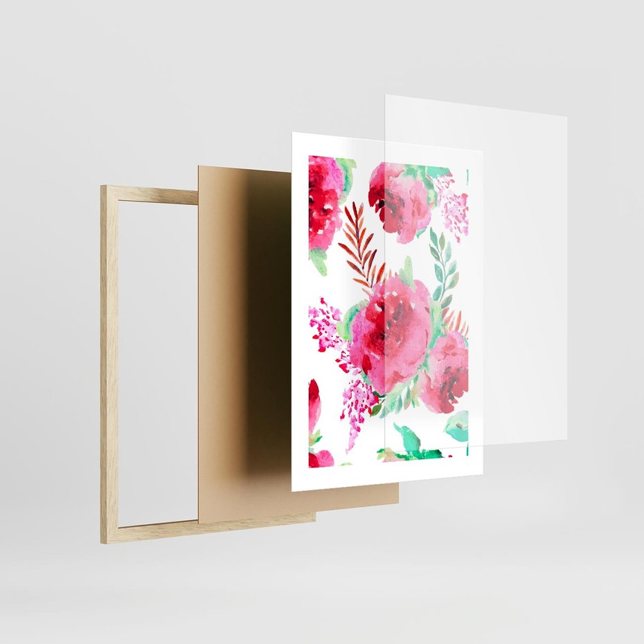 Plakat w ramie 30x40 - Delikatna Akwarela - kwiaty, akwarela - rama drewno