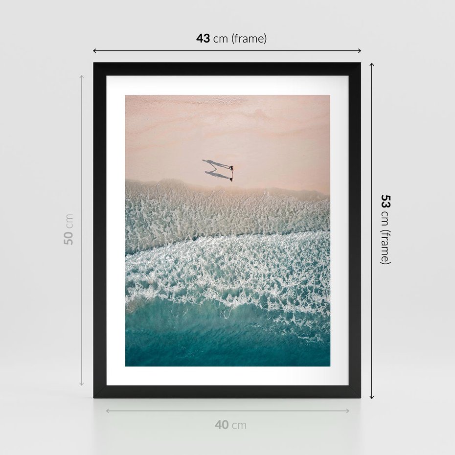 Plakat w ramie 40x50 - Turkusowe Uroki - niebieskie turkusowe morze, plaża - rama czarna