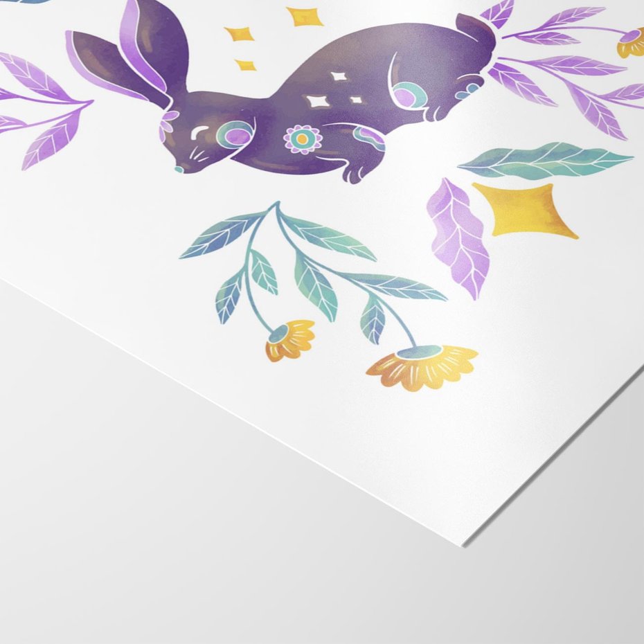 Plakat bez ramy 21x30 - Boho Wiatr - boho plakat, królik