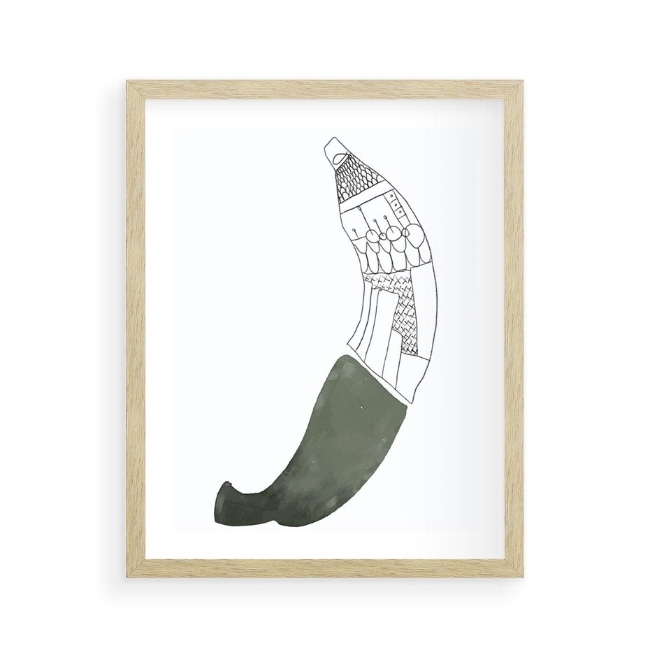 Plakat w ramie 40x50 - Rozkwitające Barwy Akwareli - minimalistyczny plakat, banan - rama drewno