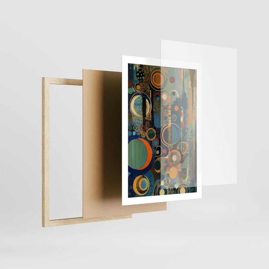 Plakat w ramie 50x70 - Wibracje Wymyślnych Form - abstrakcyjny obraz, mnogość kolorów - rama drewno