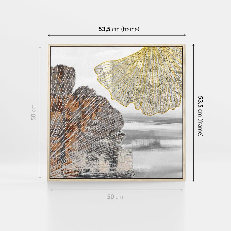 Obraz w ramie 50x50 - Złote liście melancholii - liście miłorzębu, tekstura - rama drewno