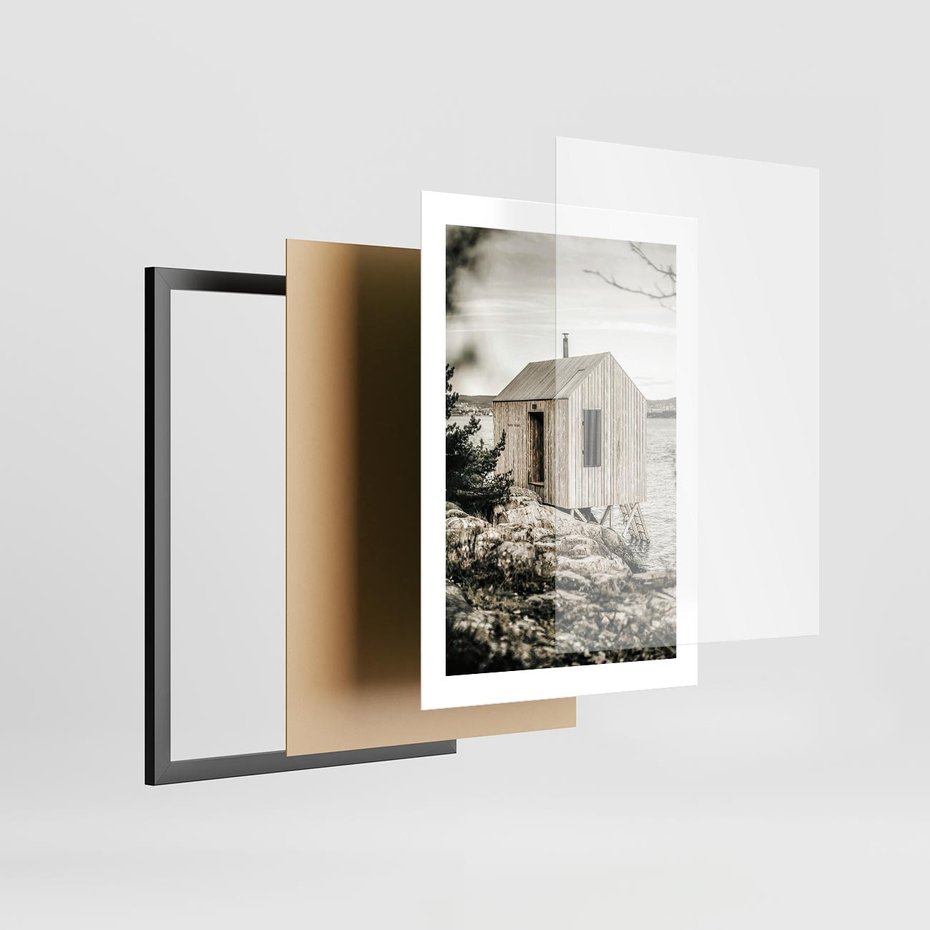 Plakat w ramie 30x40 - Nostalgiczna Oaza - rustykalny domek, domek nad jeziorem - rama czarna