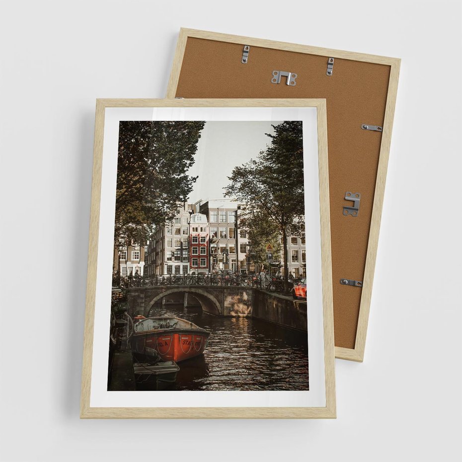 Plakat w ramie 50x70 - Jesienne Uroki Holandii: Kanały i Most - Holandia, kanały - rama drewno