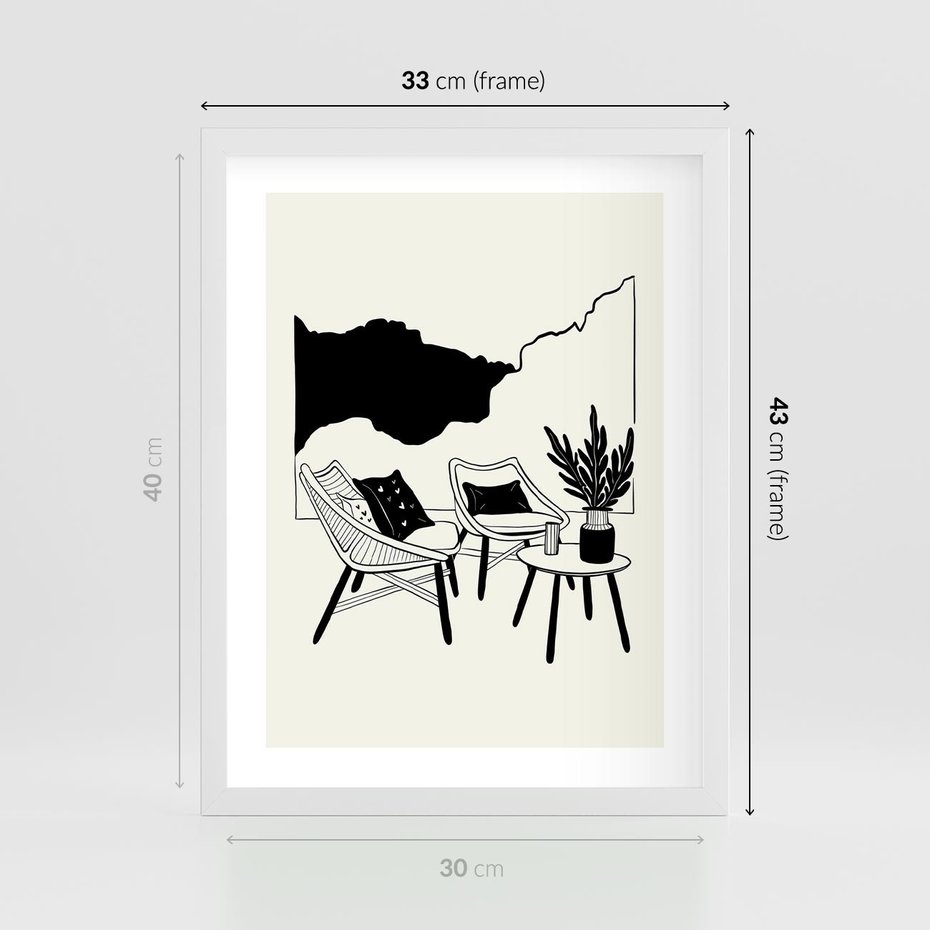 Plakat w ramie 30x40 - Boho Elegancja - boho wnętrze, salon - rama biała