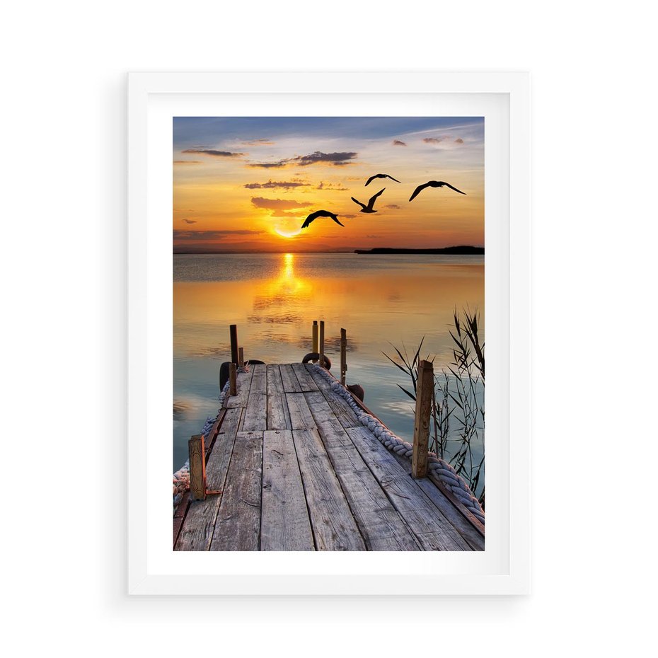 Plakat w ramie 50x70 - Magia zachodu słońca - zachód, słońca - rama biała