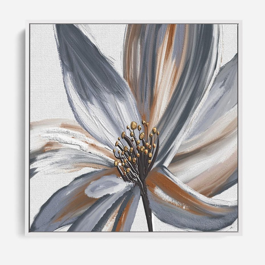 Obraz w ramie 80x80 - Olejne kwiaty - wyraz emocji - kwiaty, malowane - rama biała