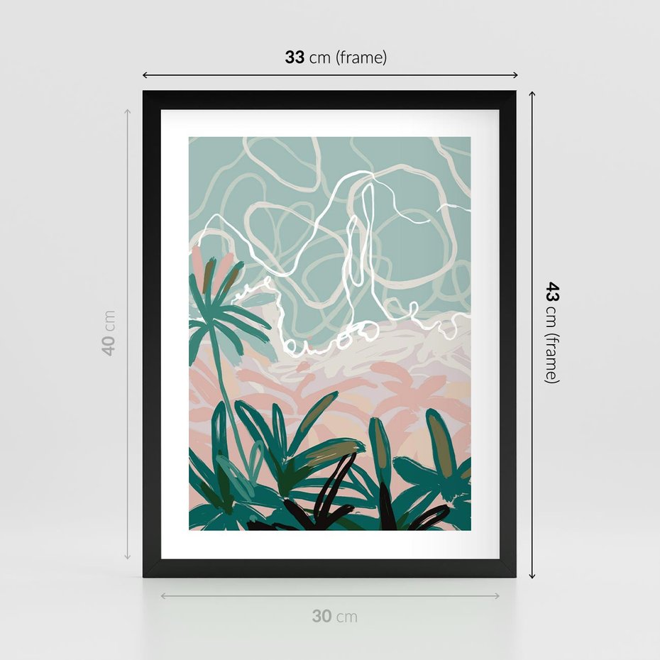 Plakat w ramie 30x40 - Rajski Stan - pastelowy krajobraz, nowoczesny plakat - rama czarna