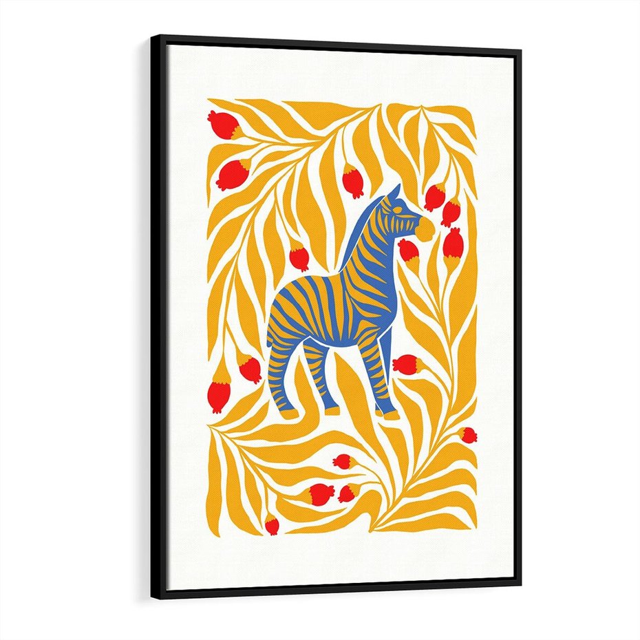 Obraz w ramie 50x70 - Zebra w Nowoczesności - abstrakcyjna nowoczesna grafika, pośrodku zebra - rama czarna