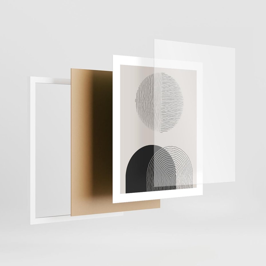 Plakat w ramie 40x50 - Przenikająca Rzeczywistość - abstrakcyjna kompozycja, okręgi i półokręgi - rama biała