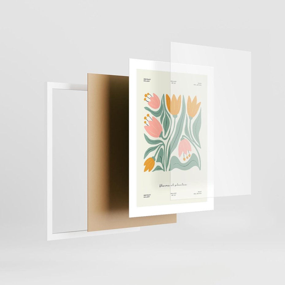 Plakat w ramie 30x40 - Tajemnicza Aura - kwiaty, nowoczesna abstrakcja - rama biała