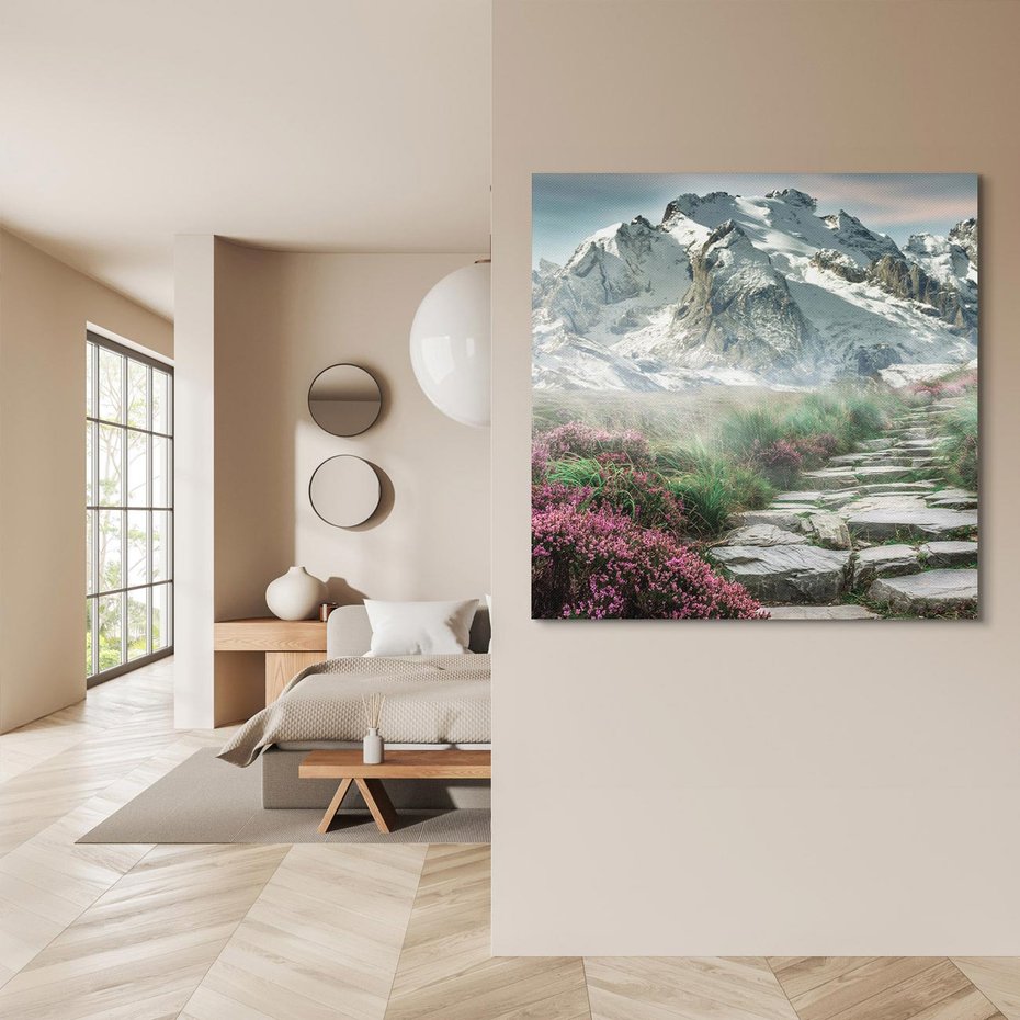 Obraz na płótnie 40x40 - Góry, Ścieżka, Kwiaty - Spacer wśród Przyrody - góry, ścieżka