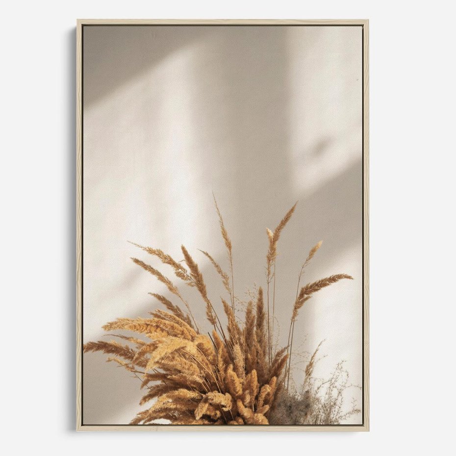 Obraz w ramie 50x70 - mpresyjne układy traw - boho, trawy - rama drewno