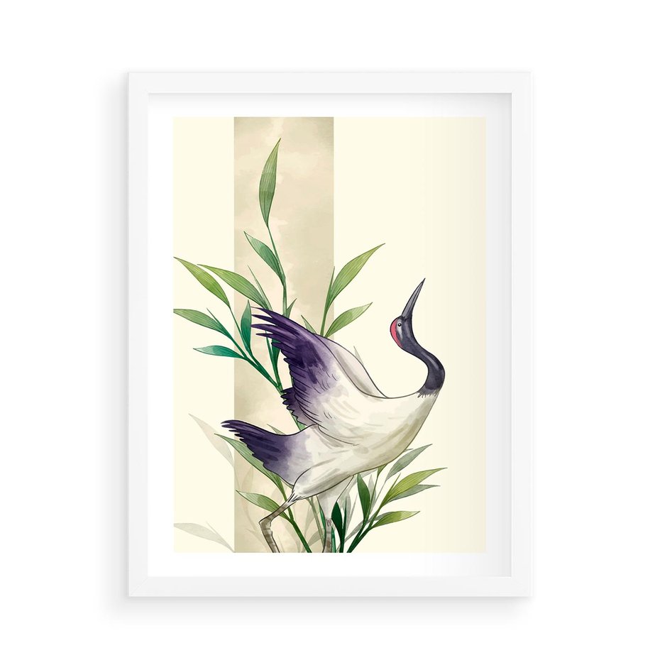 Plakat w ramie 50x70 - Migocące Ptaki - japońska sztuka, ptak - rama biała