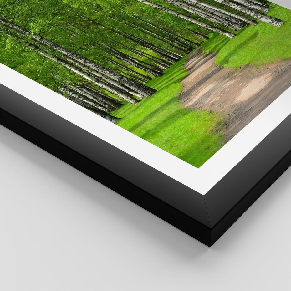 Plakat w ramie 50x70 - Spacer Ścieżką w Urokliwym Lesie - las, ścieżka - rama czarna