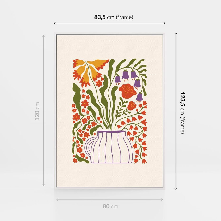 Obraz w ramie 80x120 - Świeżość Kwiatów - kwiaty w wazonie, minimalistyczna kompozycja - rama biała