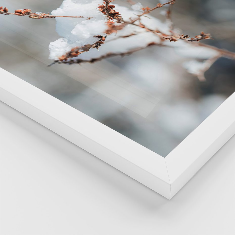 Zestaw obrazy w ramie 30x40 galeria - Zima, w, górach, gałązki - rama biała