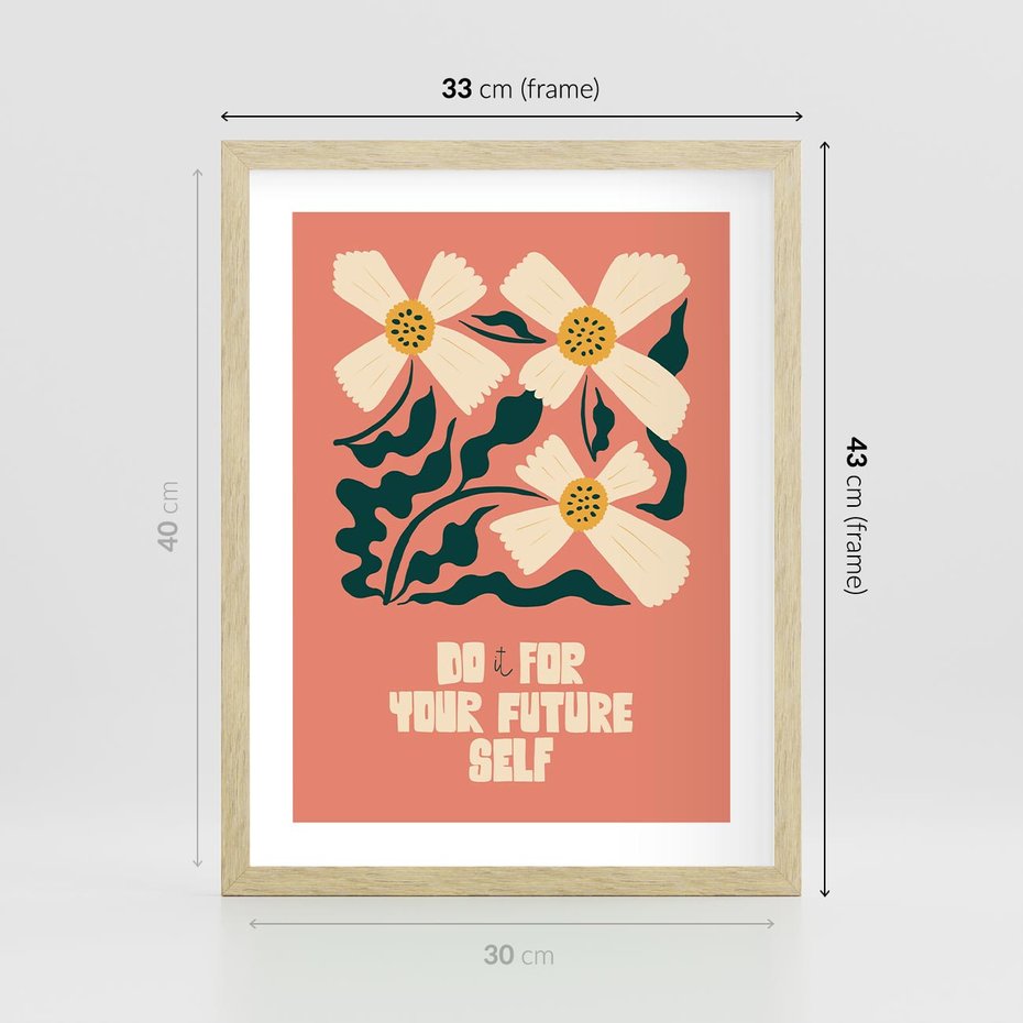 Plakat w ramie 30x40 - Mgliste Refleksje - nowoczesny plakat, różowe tło - rama drewno