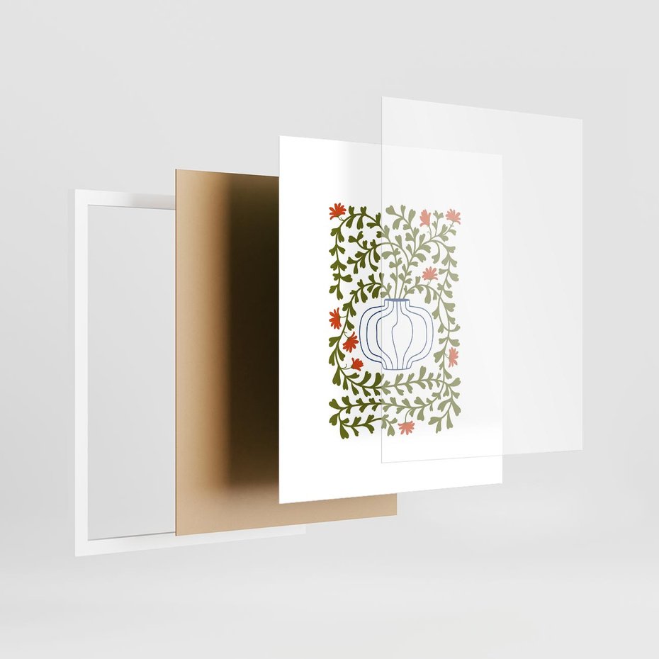 Plakat w ramie 40x50 - Wewnętrzne Fale - kwiaty w wazonie, minimalizm - rama biała