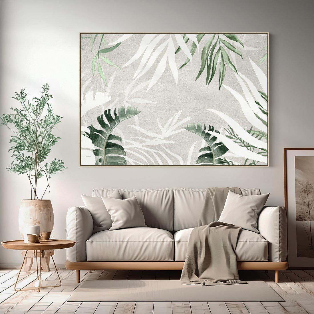 Obraz w ramie 70x50 - Zielony Raj - monstera, palmy - rama drewno