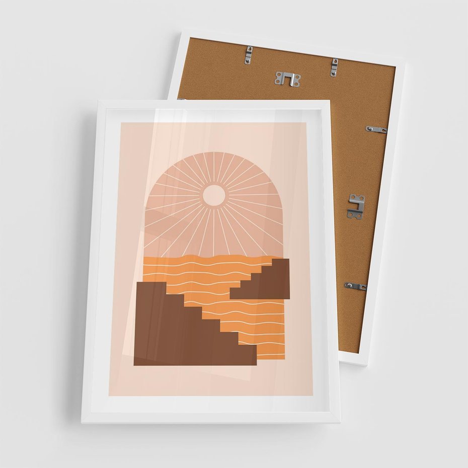 Plakat w ramie 50x70 - Słoneczne Inspiracje w Stylu Boho - boho grafika, słońce - rama biała