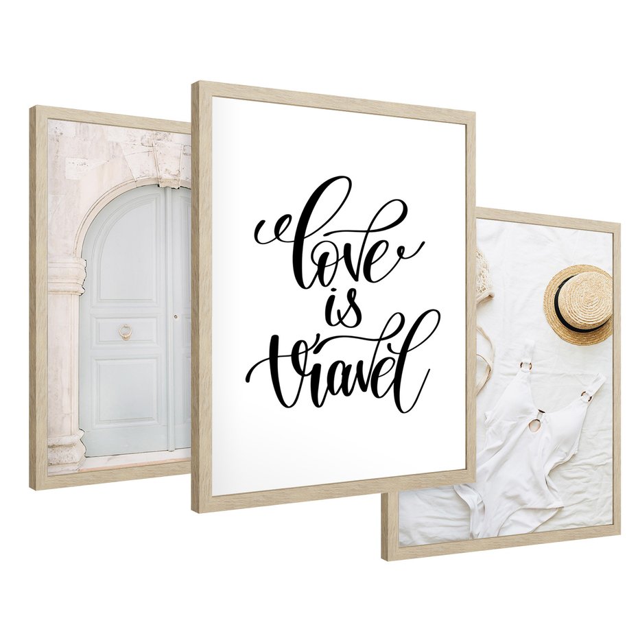 Zestaw obrazy w ramie 50x70 galeria - Podróże, wakacje, typografia, Włochy - rama drewno