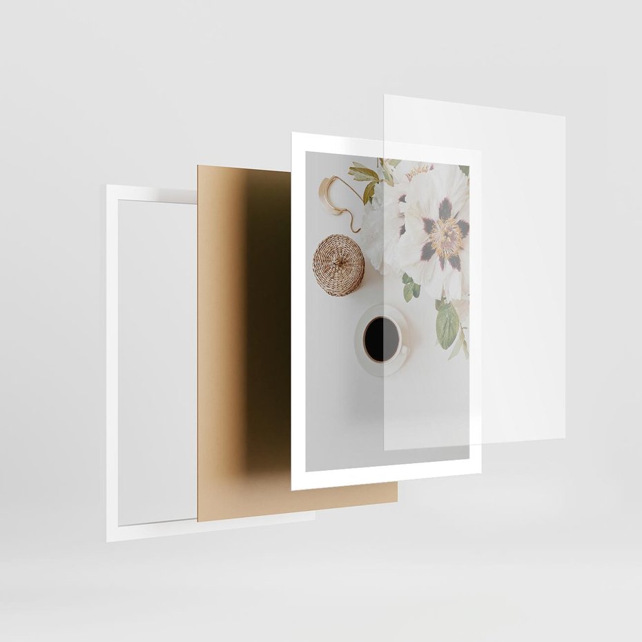 Plakat w ramie 50x70 - Bukiet Kwiatów i Kawa na Stole - fotografia, na stole bukiet - rama biała