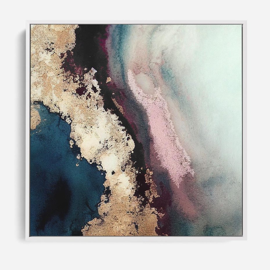 Obraz w ramie 80x80 - Elegancki Impuls - abstrakcyjne plamy, rozlana farba - rama biała