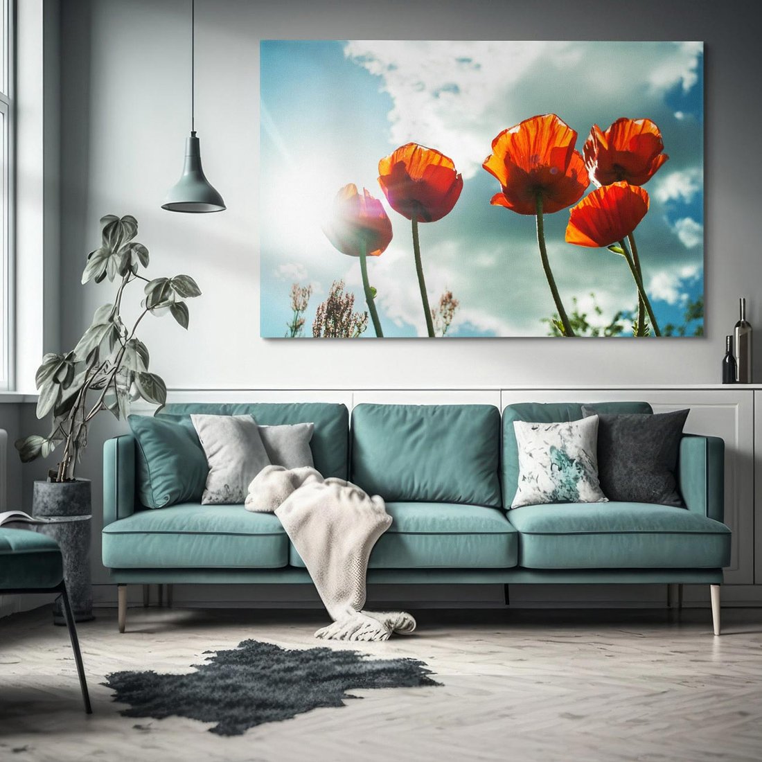 Obraz na płótnie 120x80 - Kwiaty pod niebem: piękno natury - kwiaty, niebo