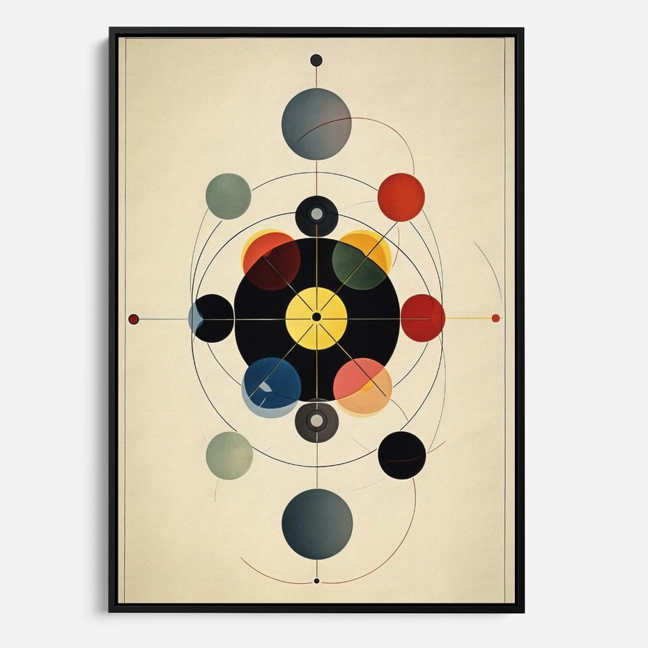 Obraz w ramie 70x100 - Bezgraniczny Taniec Światła - abstrakcyjna geometryczna kompozycja, koła linie - rama czarna