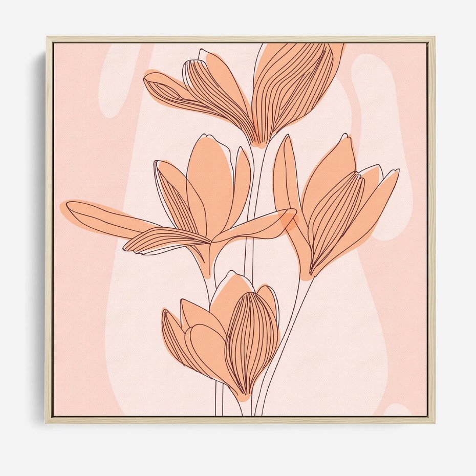 Obraz w ramie 80x80 - Przenikające Kształty - minimalistyczny plakat, pudrowe kwiaty - rama drewno