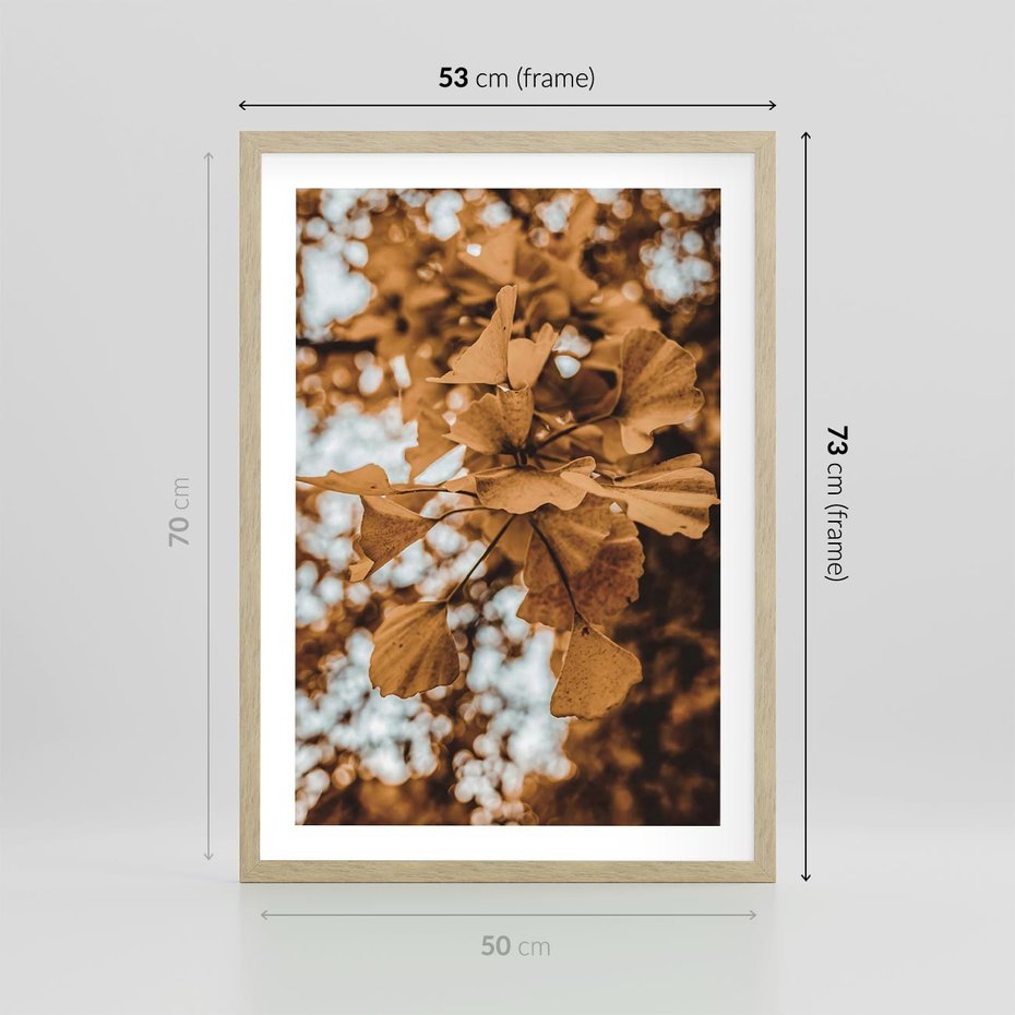 Plakat w ramie 50x70 - Nostalgiczny Miłorząb - miłorząb, liście - rama drewno