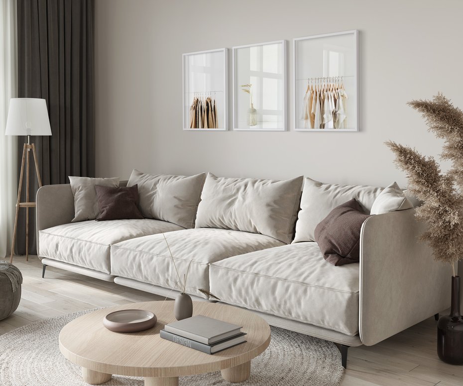 Zestaw obrazy w ramie 50x70 galeria - Garderoba, minimalizm, wieszaki, skandi - rama biała