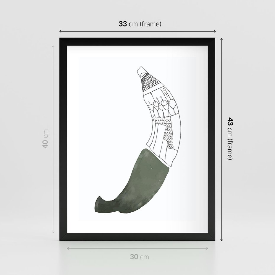 Plakat w ramie 30x40 - Rozkwitające Barwy Akwareli - minimalistyczny plakat, banan - rama czarna