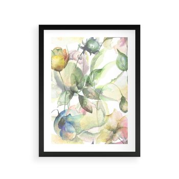 Plakat w ramie 30x40 - Delikatne Kolory - akwarelowe, kwiaty - rama czarna