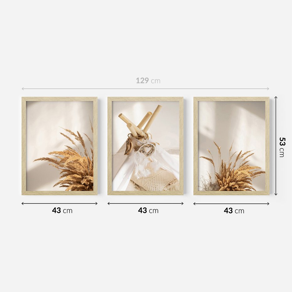 Zestaw obrazy w ramie 40x50 galeria - Boho, pampas, łapacz, snów - rama drewno