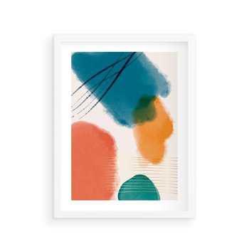 Plakat w ramie 40x50 - Migotliwe Pochwycenia - abstrakcyjne kolorowe plamy, akwarela - rama biała