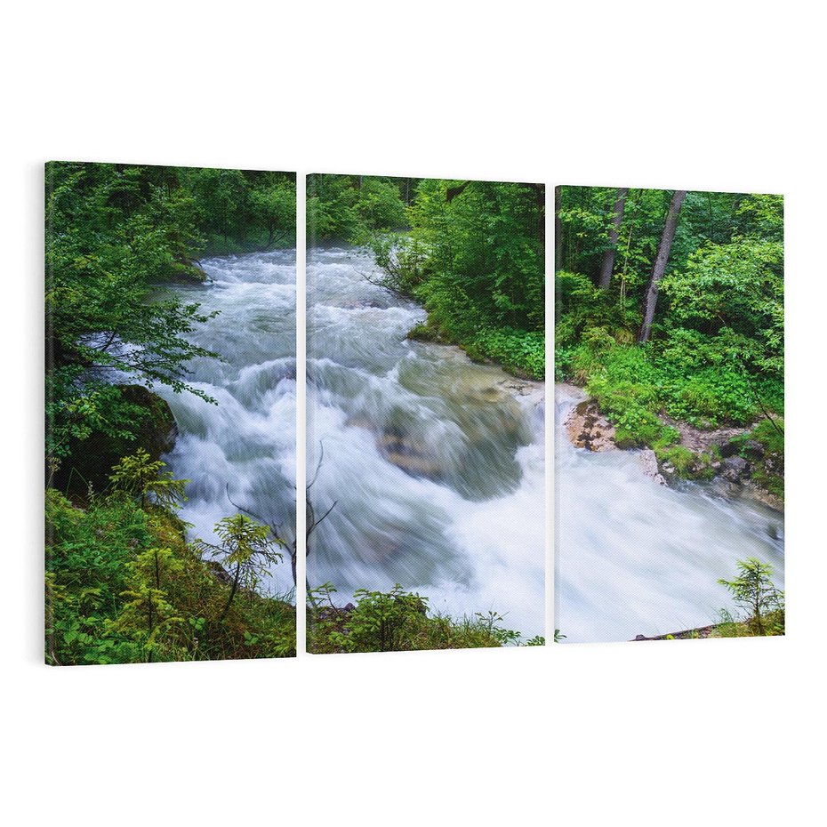 Obraz na płótnie 120x80 - Magia lasu nad rzeką - wodospad, rzeka