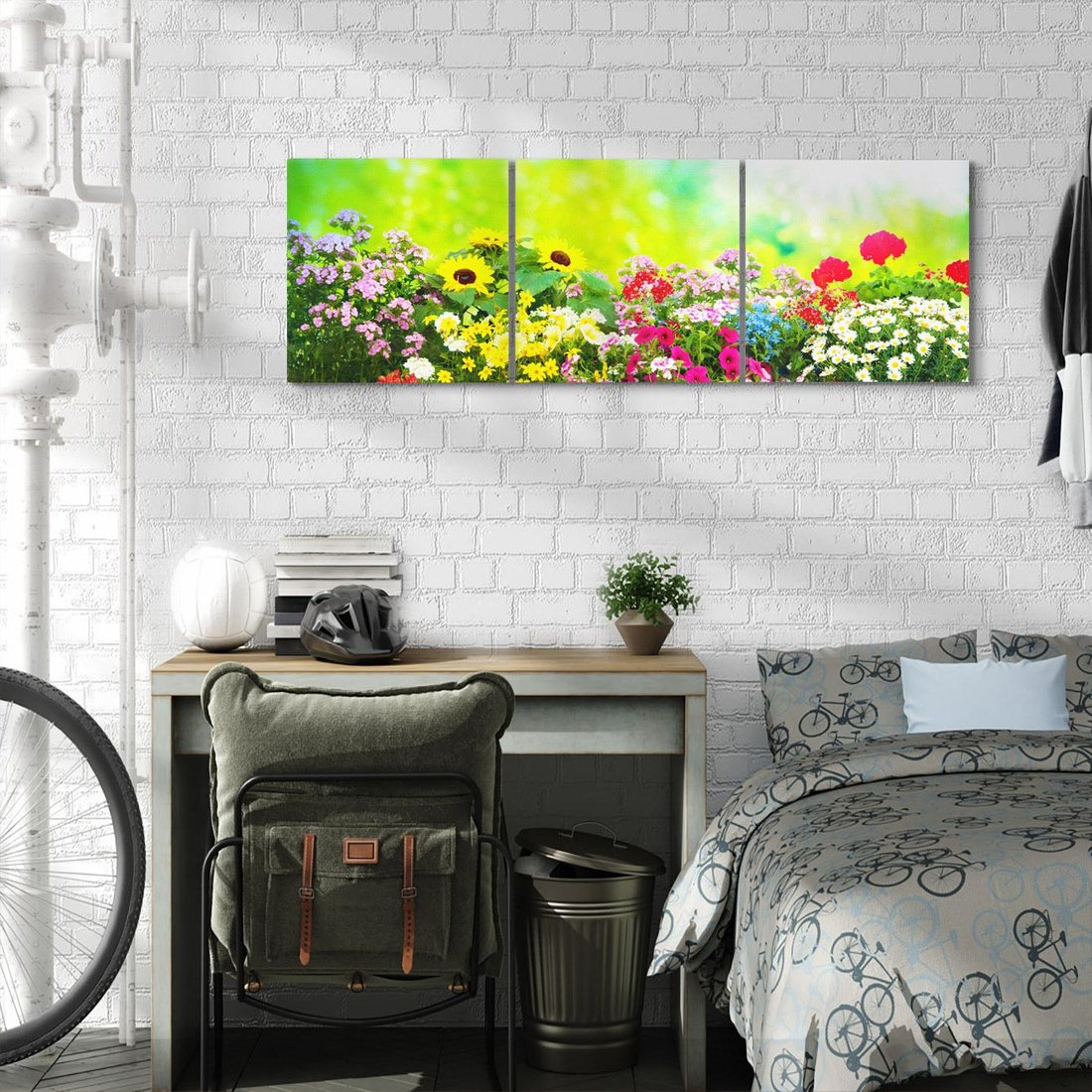 Obraz na płótnie 120x40 - Energiczny ogród - kwiaty, ogród