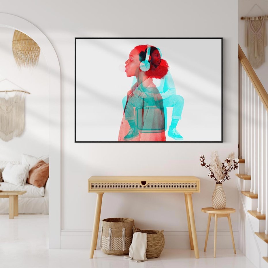 Obraz w ramie 100x70 - Rytmy Wspomnień - kolaż zdjęć, kobieta - rama czarna