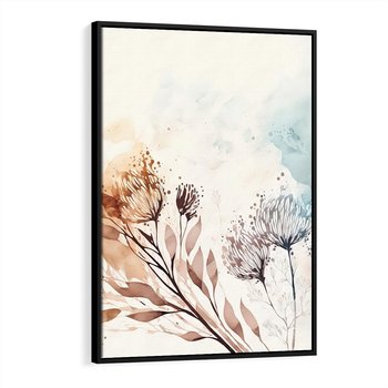 Obraz w ramie 50x70 - Nostalgiczne tańce pędzla - akwarelowe kwiaty, gałęzie - rama czarna