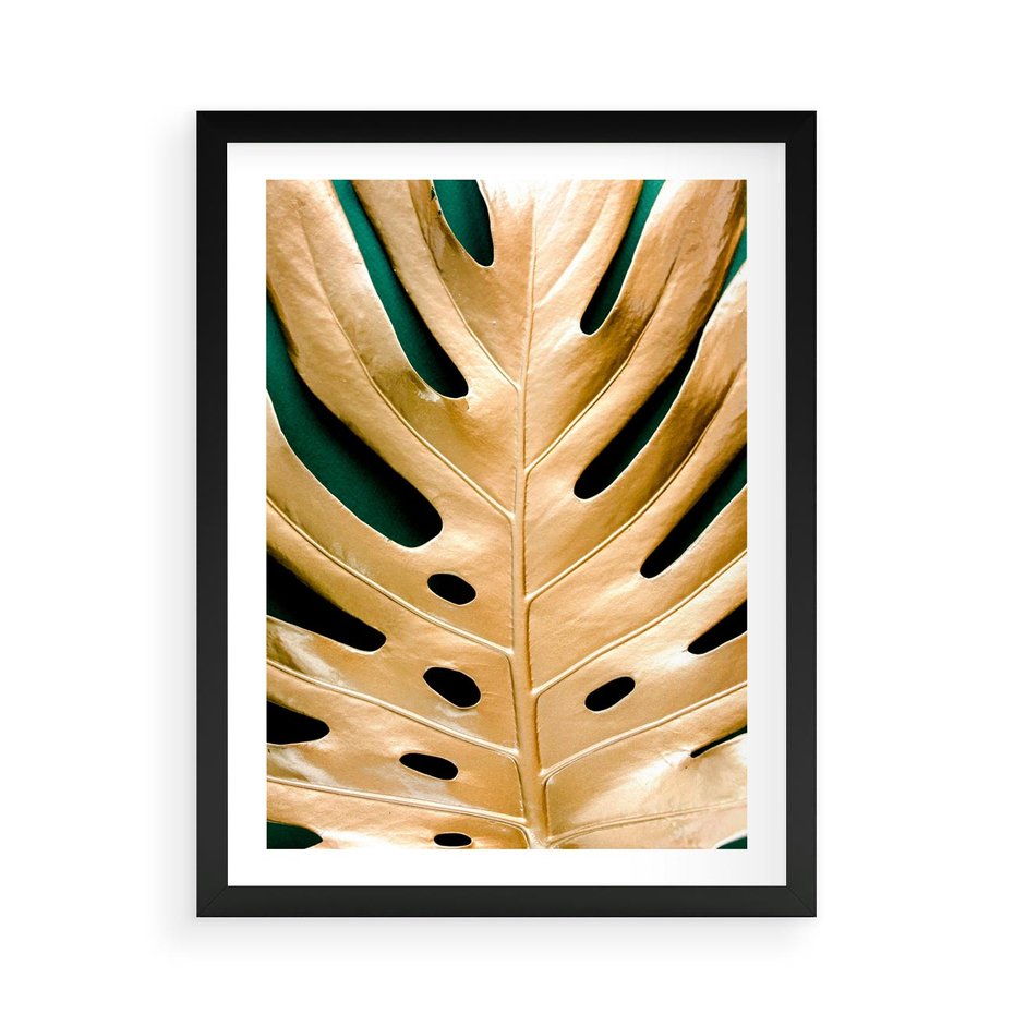 Plakat w ramie 50x70 - Piękno i Styl - złote, liście - rama czarna