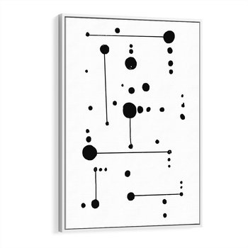 Obraz w ramie 80x120 - Nocne Zawirowania - abstrakcyjny plakat, czarne kropki i kreski - rama biała