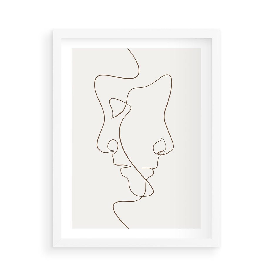 Plakat w ramie 50x70 - Jedna Linia, Dwie Twarze - minimalistyczny plakat, dwie twarze - rama biała