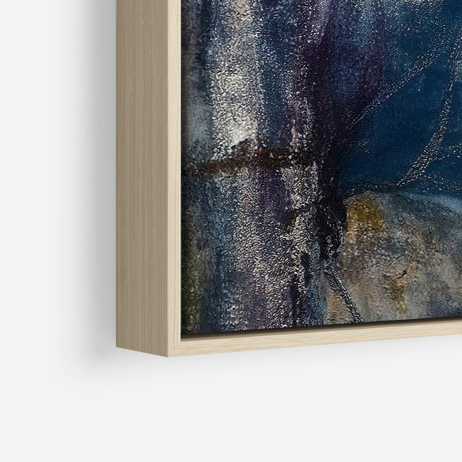 Obraz w ramie 80x80 - Tekstura Kwiatu - olejny obraz, niebieski kwiat - rama drewno