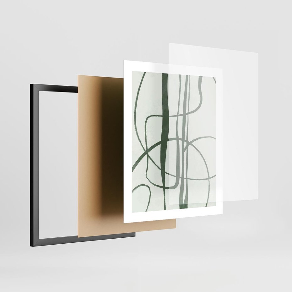Plakat w ramie 40x50 - Zielony Spokój - zielona abstrakcja, spokojny plakat - rama czarna