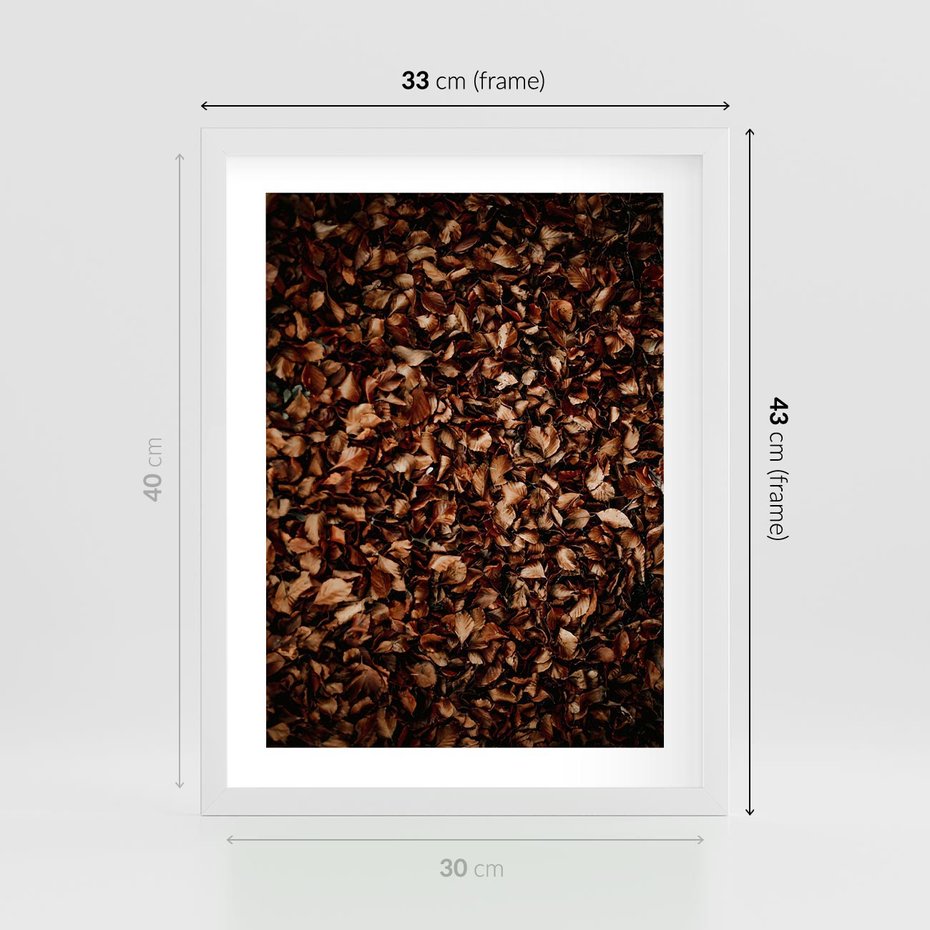 Plakat w ramie 30x40 - Jesienny Dywan - dywan z suchych liści, jesień - rama biała