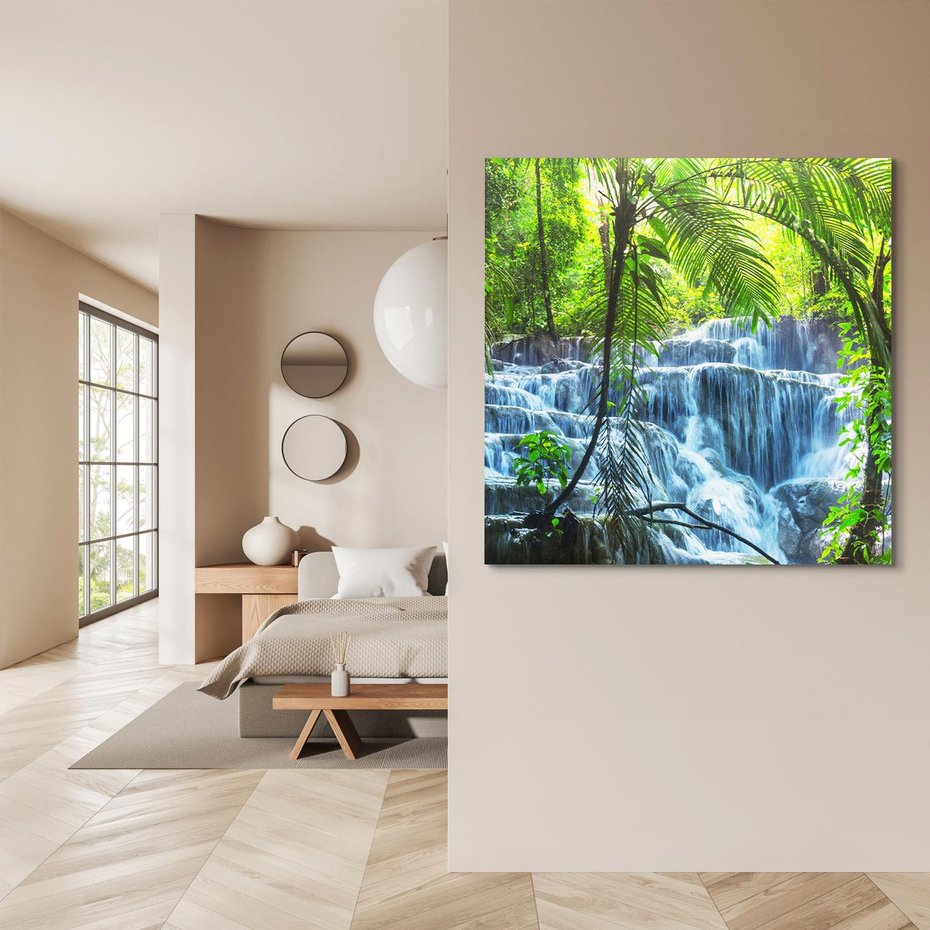 Obraz na płótnie 60x60 - Meksykański wodospad w lesie - wodospad, las